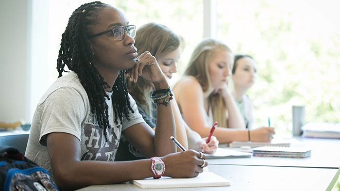 Female college students in class